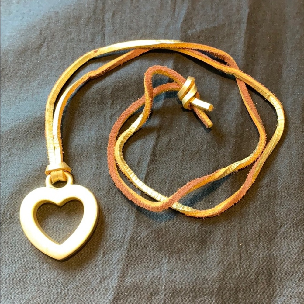 💘 E. Pearl Gold Heart Pendant on Gold Rawhide Lace